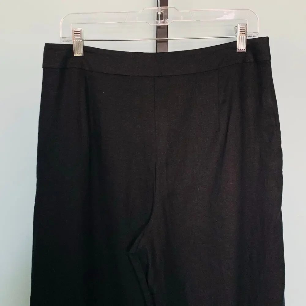 NWT Ann Taylor Linen Wide Leg Pants With Ricrac Scalloped Hem In Black Size 8 - Picture 6 of 10